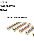 Heavy Duty Crib Hardware Replacement Kit M6 Barrel Nuts And Hex Socket Bolts With Wood Dowel Pins 70 Piece Set including zinc plated metal screws.