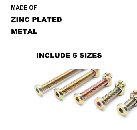 Heavy Duty Crib Hardware Replacement Kit M6 Barrel Nuts And Hex Socket Bolts With Wood Dowel Pins 70 Piece Set including zinc plated metal screws.