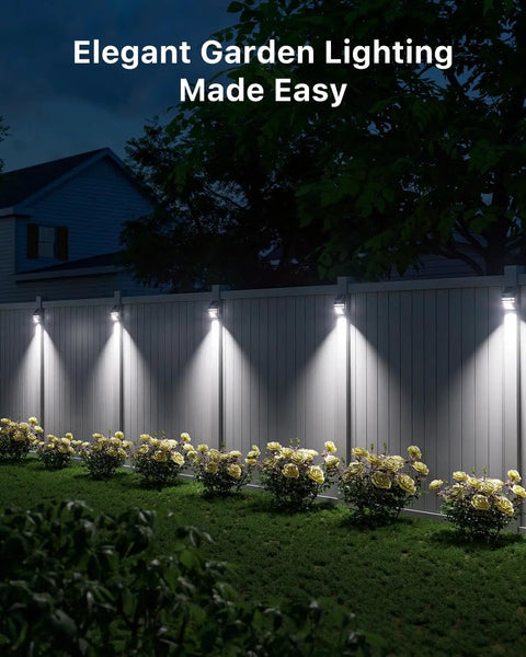 4 Pack Solar Wall Lights Outdoor Stainless Steel Motion Sensor Lamps Waterproof No Fuss Easy Install for Fence Deck Post Stair Front Porch Dock Patio Yard House Siding Security Lighting illuminating garden at night