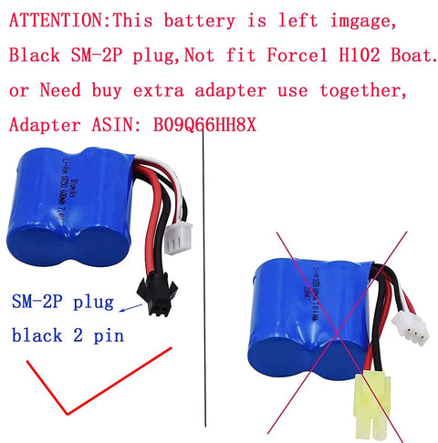 2 Pack 7.4V 600mAh Li Ion RC Boat Battery With XH3P Plug For H100 H102 H106 H108 T1 T02 RC Boats Plus Cable