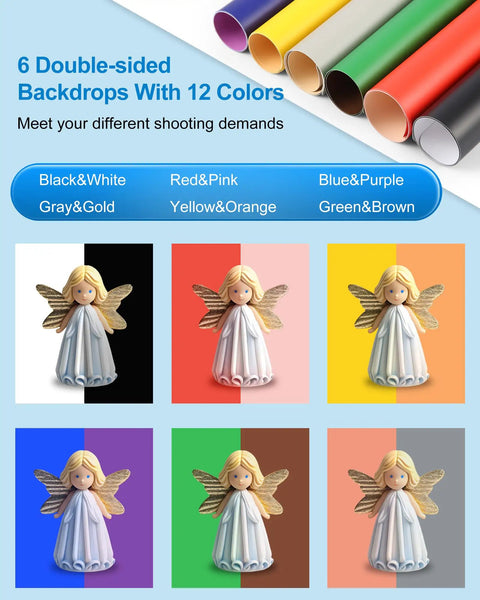 Compact Mini Photo Studio Light Box with 104 LED Beads featuring 6 double-sided backgrounds in various colors ideal for small item shots