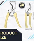 Two beige secateurs from the 30 Piece Garden Shears Set Heavy Duty Pruning Scissors For Yard Work Plants Hedge Tree Cutting; 6.9-inch and 1.8-inch sizes shown.