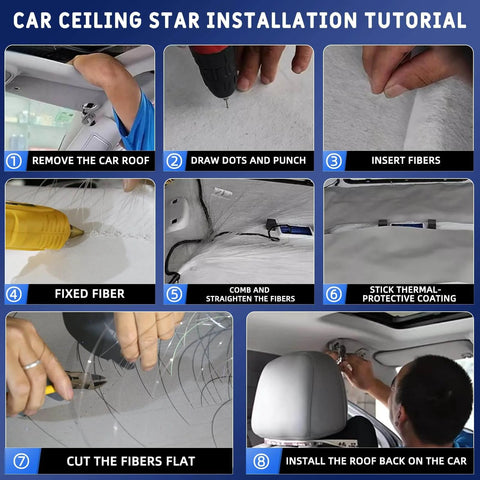 Car ceiling installation tutorial for Split 4 Color 12W Car Starlight Headliner Kit With 1000 Fiber Optic Strands, App And RF Remote.