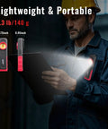 Rechargeable Detailing Light With Magnetic Base And Hook, 600 Lumen Handheld LED Swirl Finder for Auto Detailing in use on jacket