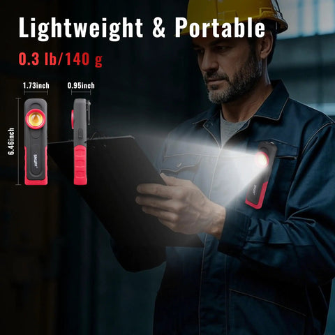 Rechargeable Detailing Light With Magnetic Base And Hook, 600 Lumen Handheld LED Swirl Finder for Auto Detailing in use on jacket