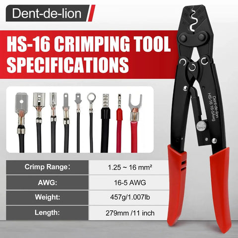 Beefy Heavy Duty Crimping Pliers For 50 Amp 600V Terminals All Purpose Crimp Tool For 1.25 To 16 Mm2 Wires HS-16 Cable Lugs Cutter