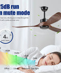 60 Inch Outdoor Farmhouse Ceiling Fan With No Light And Remote Control, 3 Solid Wood Blades in walnut, ultra quiet
