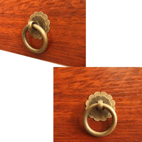 Six Pack Vintage Style Brass Ring Pulls Set 2.5 Cm Ring Diameter With 0.87 Inch Screws Solid Brass Construction Rust Resistant Easy Mount