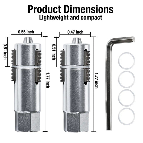 Super Tough Heavy Duty Forged Steel Thread Retapper And Broken Bolt Extractor with dimensions for plumbing repairs.