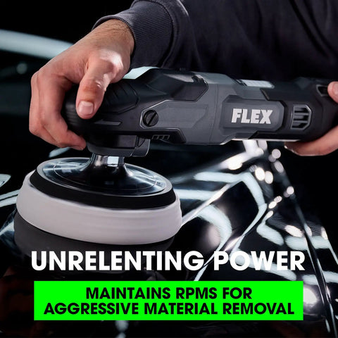 Person using 120V Corded Brushless Rotary Polisher For Car Detailing With Beefy 1800 RPM Power Constant Speed Tech
