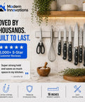 16 Inch Stainless Steel Magnetic Knife Bar for Kitchen Storage and Home Organization, holds knives and kitchen tools.