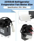 Diagram showing dimensions of Refrigerator Evaporator Fan Motor For Whirlpool Kenmore Replacement Easy Install Replaces WP2315549 2220569