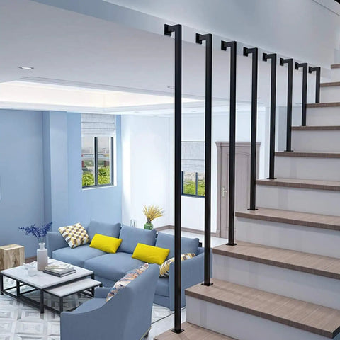 Heavy Duty Wrought Iron Stair Handrail With L Shaped Bracket Rock Solid Galvanized Steel Staircase Railing Ceiling Mount Guardrail For Lofts 4 Ft Pro Setup in modern living space.