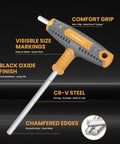 Close-up of 14 Piece T Handle Allen Wrench with comfort grip, visible markings, and chamfered edges.