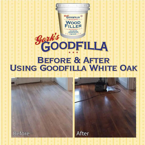 Before and after comparison using White Wood Filler For Grain And Surfaces, 8 Oz, Stainable, Tintable, Sandable, Non Toxic