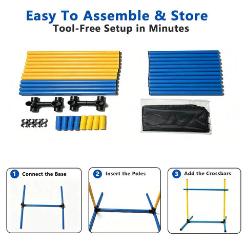 Two Pack Dog Agility Jump Set With Adjustable PVC Hurdles For Small And Medium Dogs Portable Easy To Assemble, parts layout