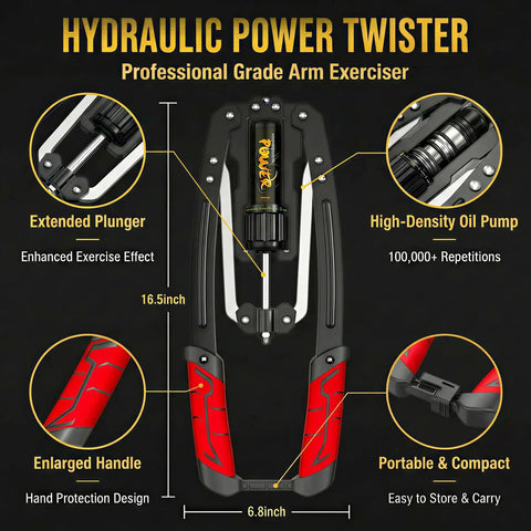 Upgraded Hydraulic Arm Exerciser For Home Gym Chest Workout With Adjustable 10 Gears, featuring extended plunger and enlarged handle.