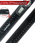 Knockout Digital Protractor And Angle Finder Ruler Dropping Dead On Inside Outside Measurements On A Backlit Display built hard, showing digital readout and CM/inch measurements.