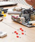 Kick The Butt Out Of Wiring With 100pcs Red Ferrule Terminals Kit Featuring Durable Stainless Steel And Plastic To Stop Leakage, Boost Safety, And Nail Perfect Electrical Connections For Big Projects Today. Red ferrule terminals on a circuit board