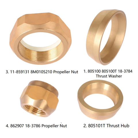 Outboard Prop Shaft Hardware Kit With Thrust Washer 805100 805100T 18-3784, Thrust Hub 805101T 11-859131 8M0105210, Prop Nut Kit 862907 18-3786 For Mercury Mercruiser Quicksilver Bravo 3 Motors
