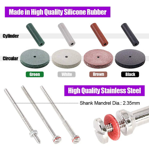 46 Piece Polishing Wheels Kit With 40 Multicolor Silicone Rubber Polishing Wheels And Polishing Particles Plus 6 Mandrel Shanks