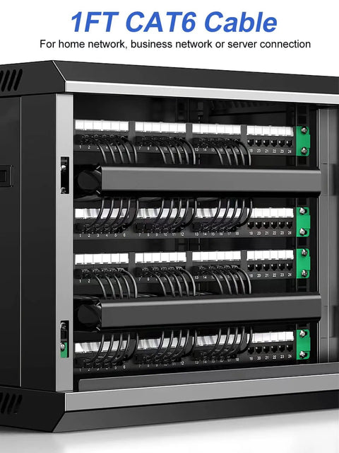 Rack setup with Short One Foot Cat6 Ethernet Cable 2 Pack For Gaming And Fast Networking 10Gbps RJ45 Patch Cord