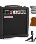 20W Portable Electric Guitar Amp With 6.5 Inch Speaker, Headphone Output, Gain Control, Includes Capo And Picks, black and gold