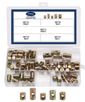 Durable M6 Barrel Nut Set With Cross Dowel Joint Nuts For Furniture Repair, 77-Piece in storage case, zinc-coated.