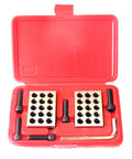 Precision One Two Three Inch Machinist Blocks Pair Delivers No Slop Accuracy Cross Drilled Frame With Tapped Holes Comes Ready With Stainless Hex Bolts And Rugged Case For Real World Builds in red case with hex bolts.
