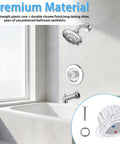 Posi-Temp Single Handle Shower Knob Replacement Kit For Tub And Shower Faucets White Button Insert Fits 100710 Valve And 1222 And 1222B Cartridges Easy Install DIY Faucet Accessory shown with tub and shower setup
