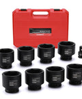 Heavy Duty Nine Piece Three Quarter Inch Drive Impact Socket Set With Half To Three Quarter Inch Adapter Six Point CR MO Chrome Moly