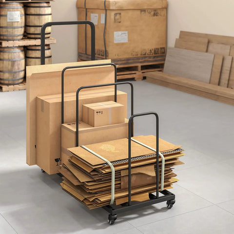 Built-Tough Cardboard Box Organizer On Wheels With Adjustable Storage Rack Metal Cart Stand With Handle in warehouse