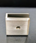 Hassle Free Fixed Panel Glass Clamp For 3/8 Inch Thick Shower Panels No Drilling Needed showing brushed nickel stainless steel hardware