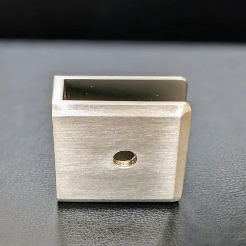 Hassle Free Fixed Panel Glass Clamp For 3/8 Inch Thick Shower Panels No Drilling Needed showing brushed nickel stainless steel hardware