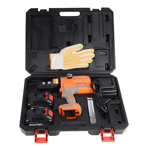 Slick Electric Hydraulic Crimping Tool Featuring Brushless Motor, 12 Ton Battery Lug Wire Crimper in carrying case with accessories.