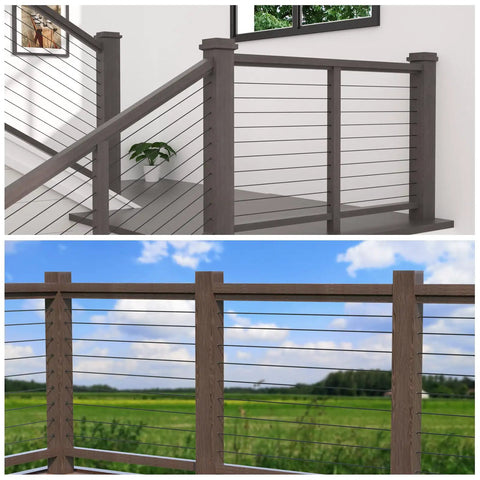 Stainless Steel T316 Protective Sleeves For One Eighth Inch Wire Rope Cable Railing On Wood Posts Black Finish Kit On Staircase