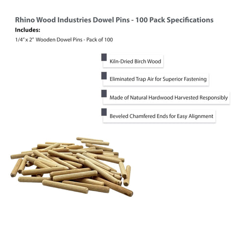 Heavy Duty 1/4 Inch By 2 Inch Kiln Dried Birch Wood Dowel Pins 100 Pack stacked for assembly, showcasing fluted grooves.