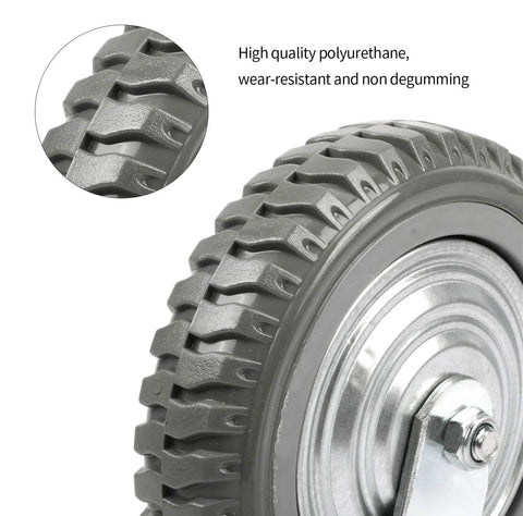 Close-up of polyurethane heavy-duty Six Inch Rubber Caster Wheel with anti-skid tread and ball bearings, part of 4-set casters.