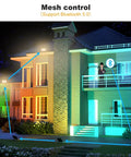 All Weather Outdoor LED Flood Light 8000LM RGBW Color Changing, IP66 Waterproof illuminating house facade at night