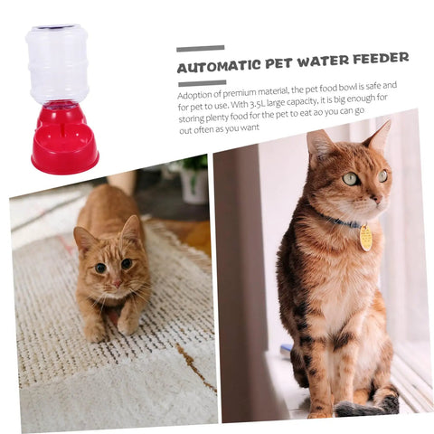 Chill Out As Your Furry Buddies Chow Down On This Pink 3.5L Automatic Pet Feeder And Water Bowl Station Featuring A Tight Leak Proof Cap And Grippy Non Slip Bottom, displayed with cats.