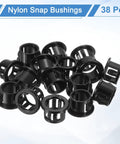 Set Of 38 Nylon Snap Bushing Grommets Half Inch Mounting Dia Black Round Cable Hole Protectors For Wiring in a 38-piece pack