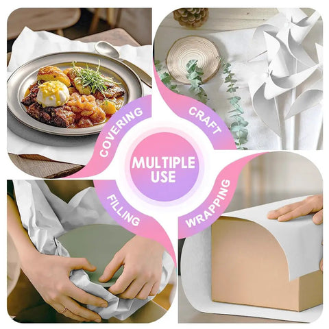 Heavy Duty White Kraft Paper Roll 15 Inch By 450 Inch 80Gsm used for wrapping food, crafting, and packaging.