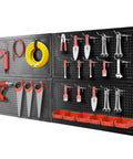 Heavy Duty 48x24 Inch Metal Pegboard Wall Organizer Kit with black panels, hooks, bins for garage tool storage