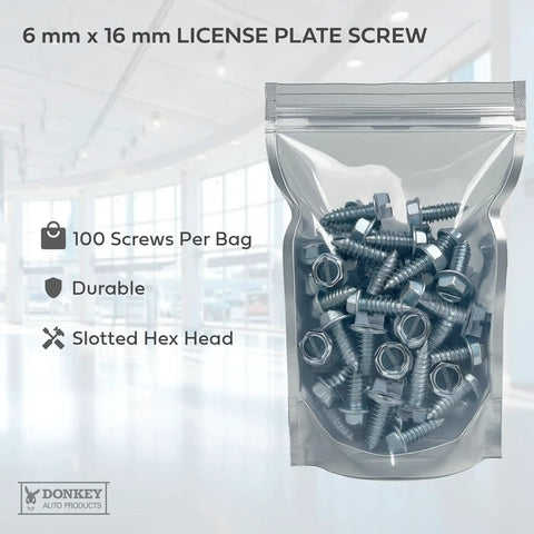 Slotted Hex Head License Plate Screws Metric 6mm X 16mm For Vehicles Pack Of 100 durable car fasteners in a transparent bag