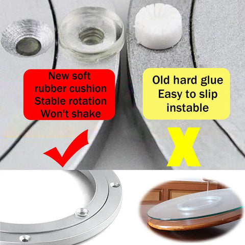 Comparison of Heavy Duty 360 Degree Round Table Swivel Base Aluminum Alloy Turntable Bearing with old glue and new cushion.