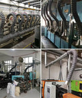 Heavy Duty Industrial Duct Hose With Fume Extractor Hood And Flexible Articulated Arm Tube for workshop ventilation setup.