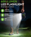 Person holding Beast Portable Car Jump Starter With Air Compressor 6000A Peak 160 PSI showing LED flashlight feature in use at night
