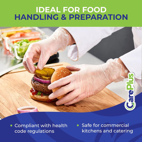 Care Plus latex-free vinyl gloves, clear, large, 100-count for food prep