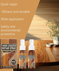 Wood Scratch Repair Spray for Furniture and Floors, Quick Fix That Restores Finish, product bottles and box on a wooden table.