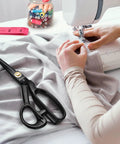 Heavy Duty 8 Inch Fabric Scissors For Thick Materials And Leather beside sewing machine and fabric